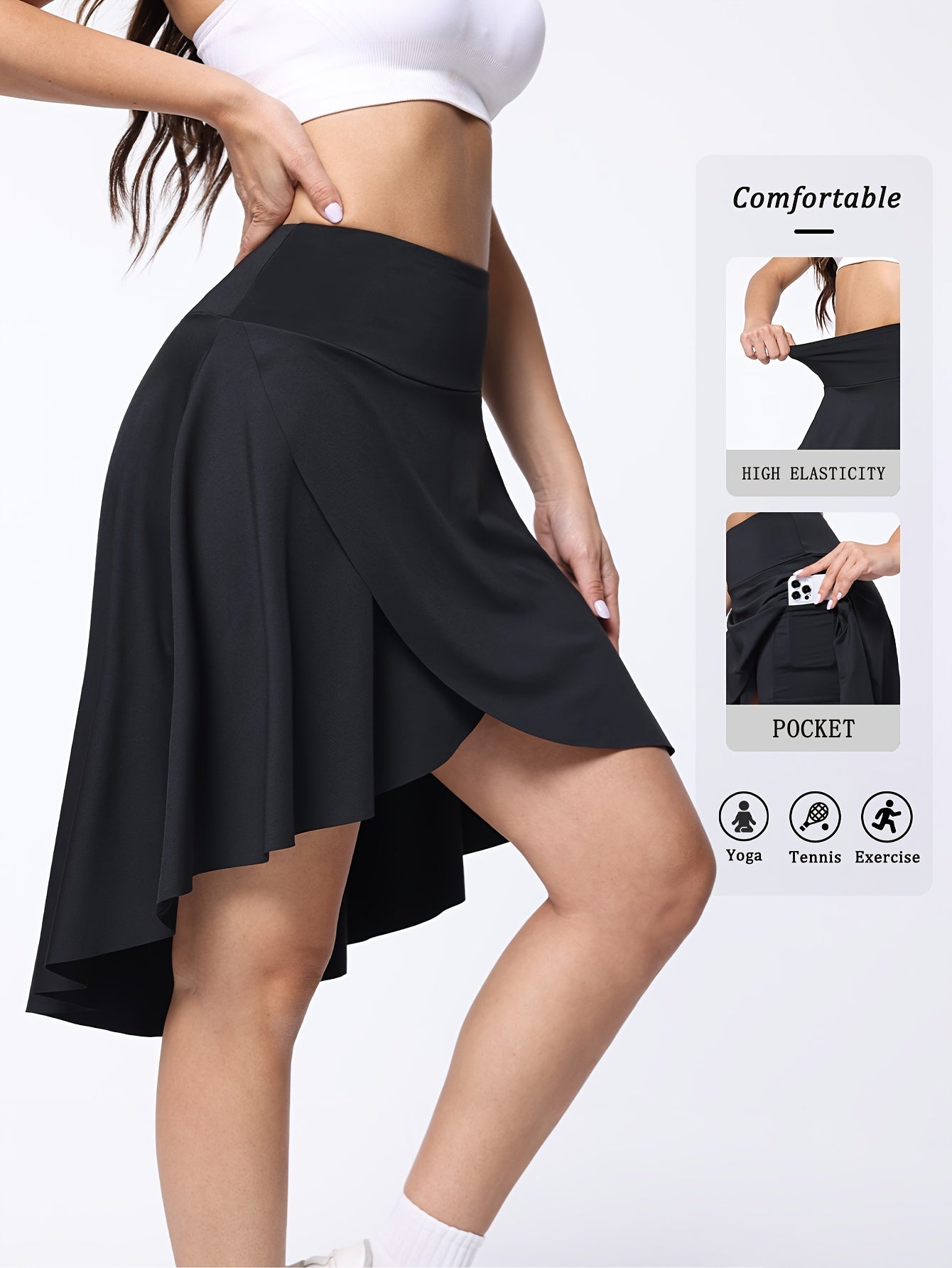 High-Waist Asymmetrical Yoga Midi Skirt