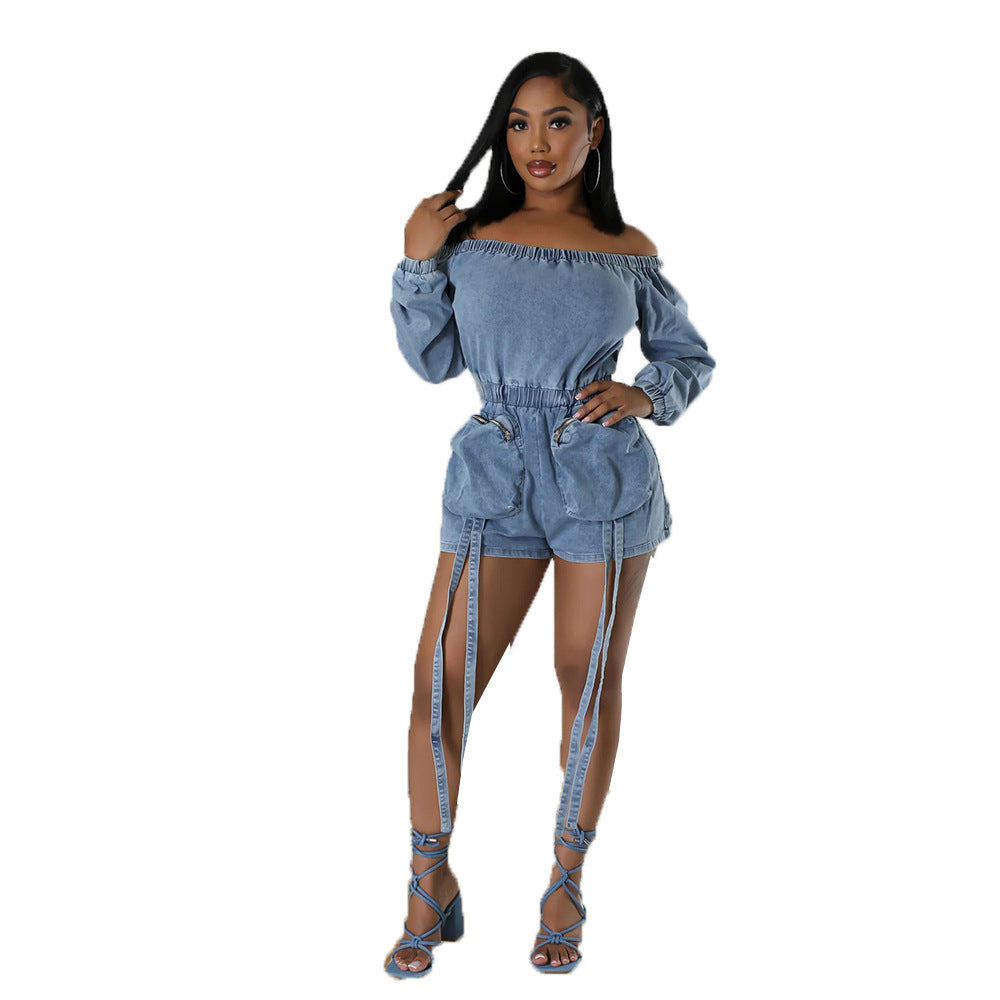 Wrapped-Chest Elastic-Waist Shorts Jumpsuit