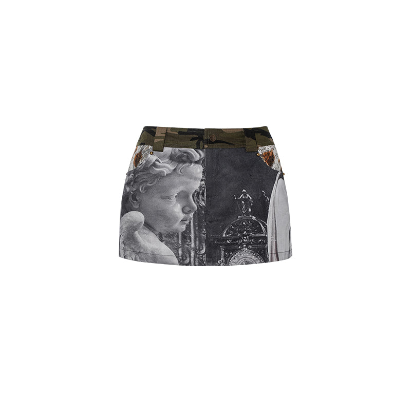 Vintage Design Print Mini Skirt