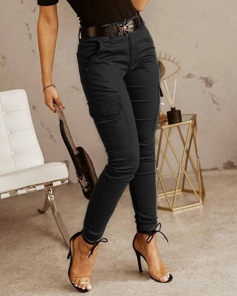Women's Low-Waist Pockets Long Trousers