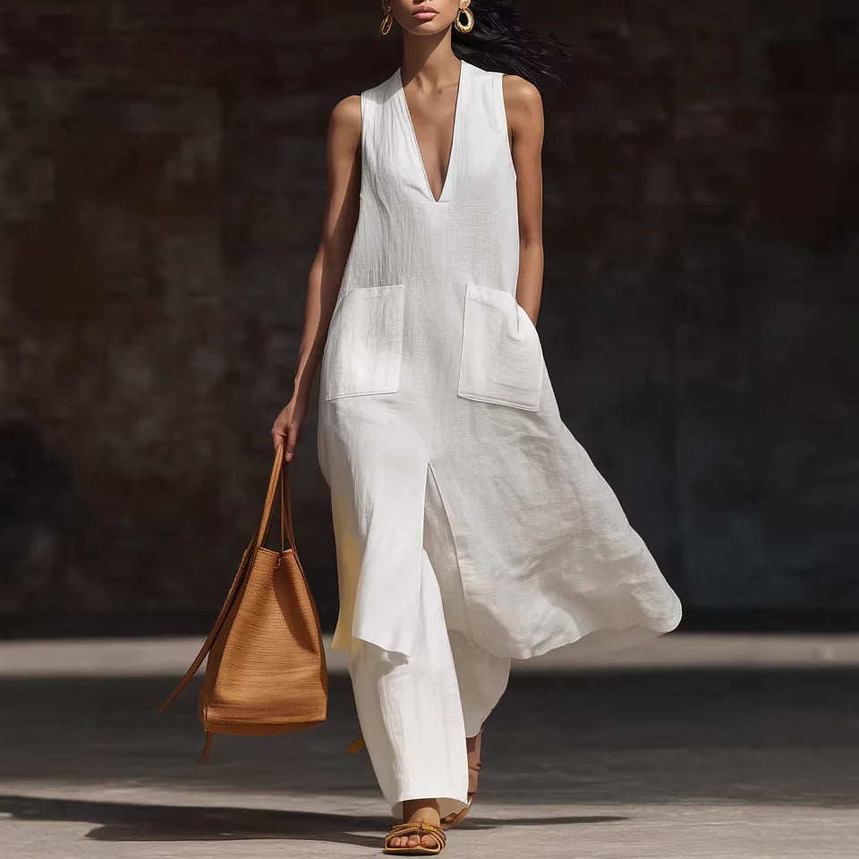 Casual New Style V-Neck Sleeveless Dress Set