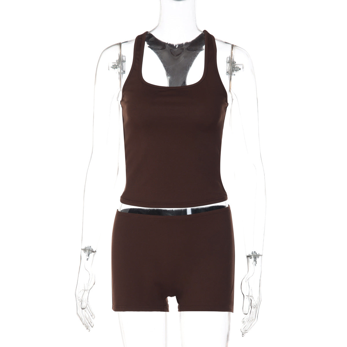 Stylish Backless Tank Top And Slim-fit Solid-color Casual Leggings Set