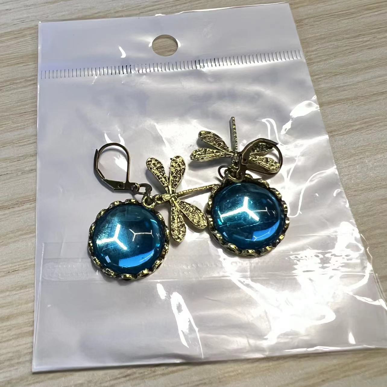 Vintage Dragonfly Pendant Earrings - Blue Moonstone Drop Earrings For Women