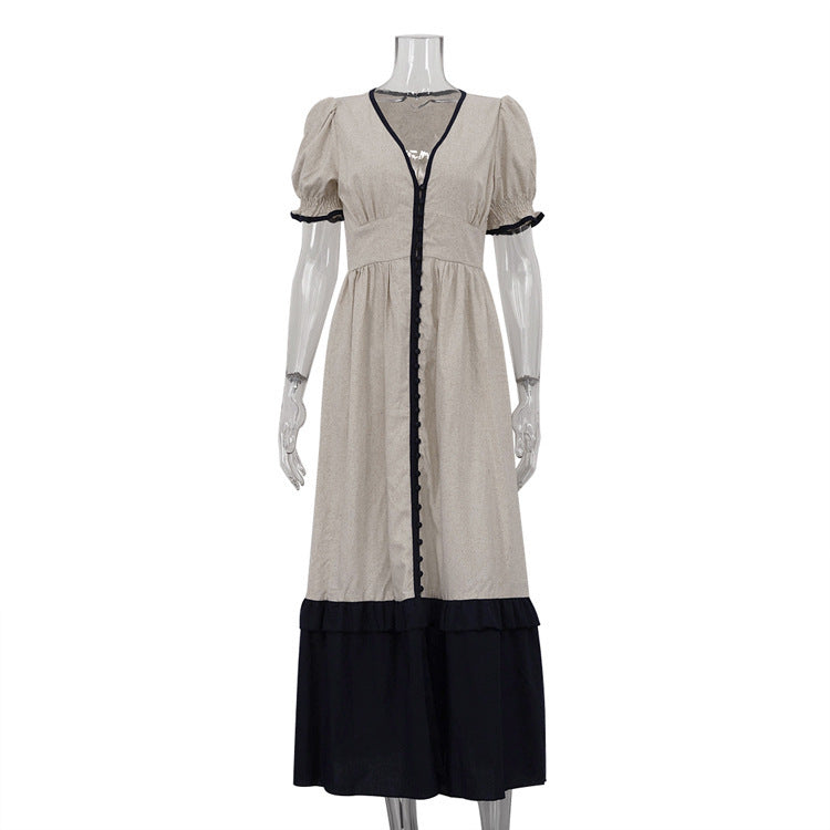 Linen Contrast-Colour Cardigan Dress