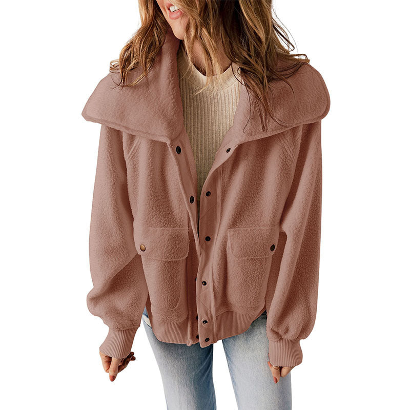 Women's Warm Casual Cardigan Breasted Jacket - Plush Long-Sleeve Coat