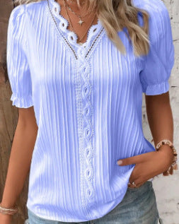 Hollow-Out Short-Sleeve Top For Women