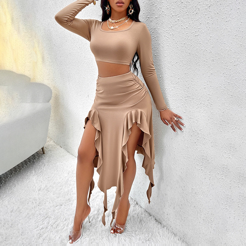 Elegant Pleated Ruffles Outfit - US Only