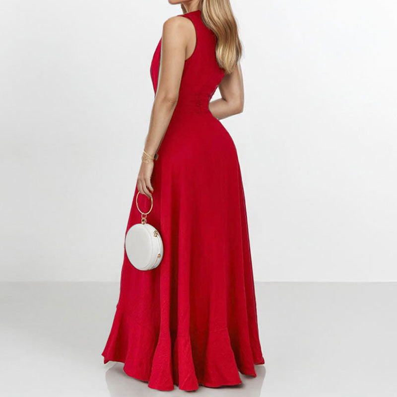 Irregular V-Neck Maxi Dress