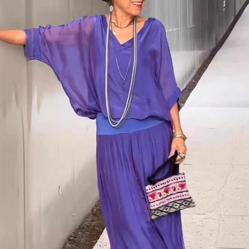 Fashionable Best-Selling Solid-Colored Chiffon Set For Women