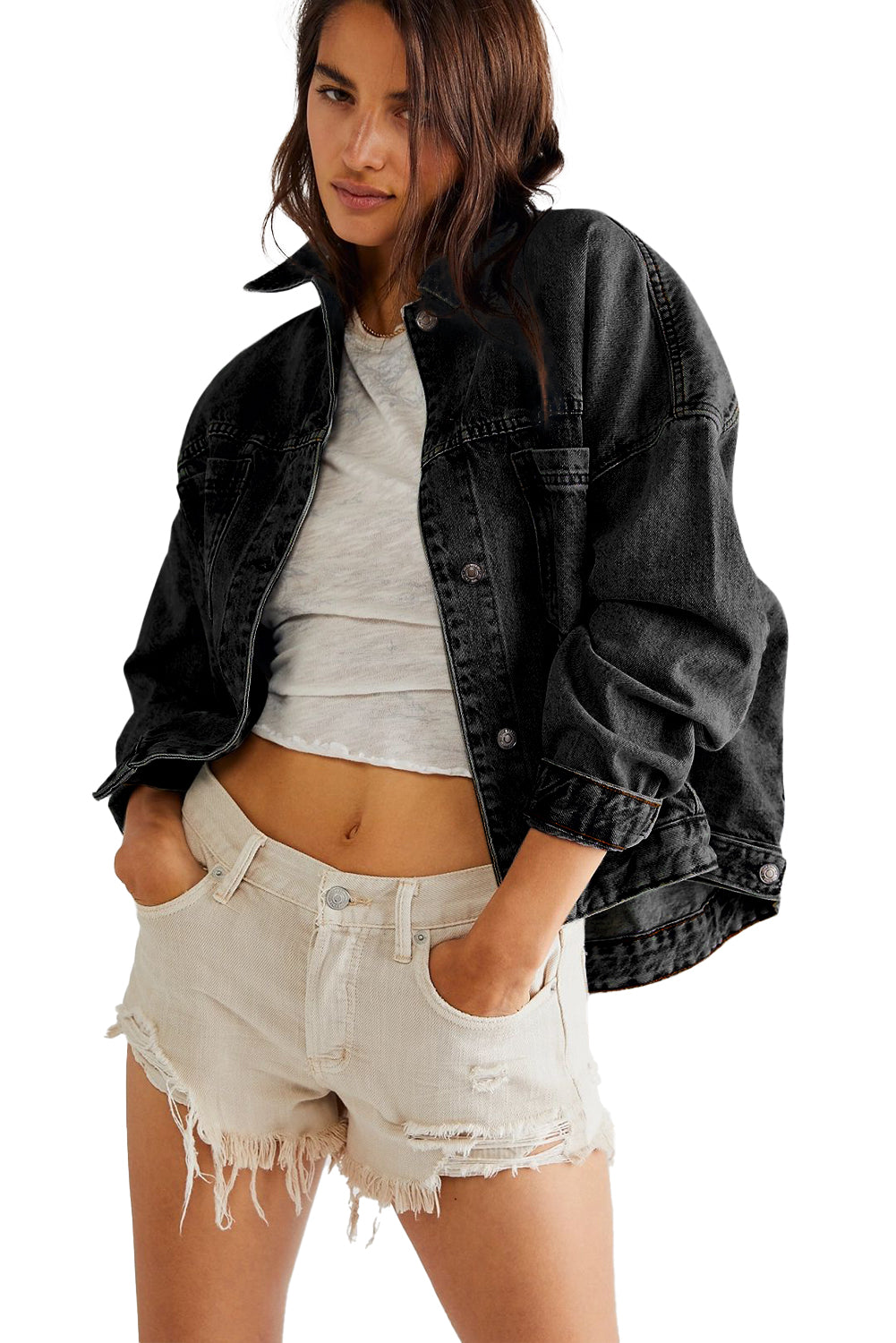 Women's Washed Oversize Pocket Denim Jacket