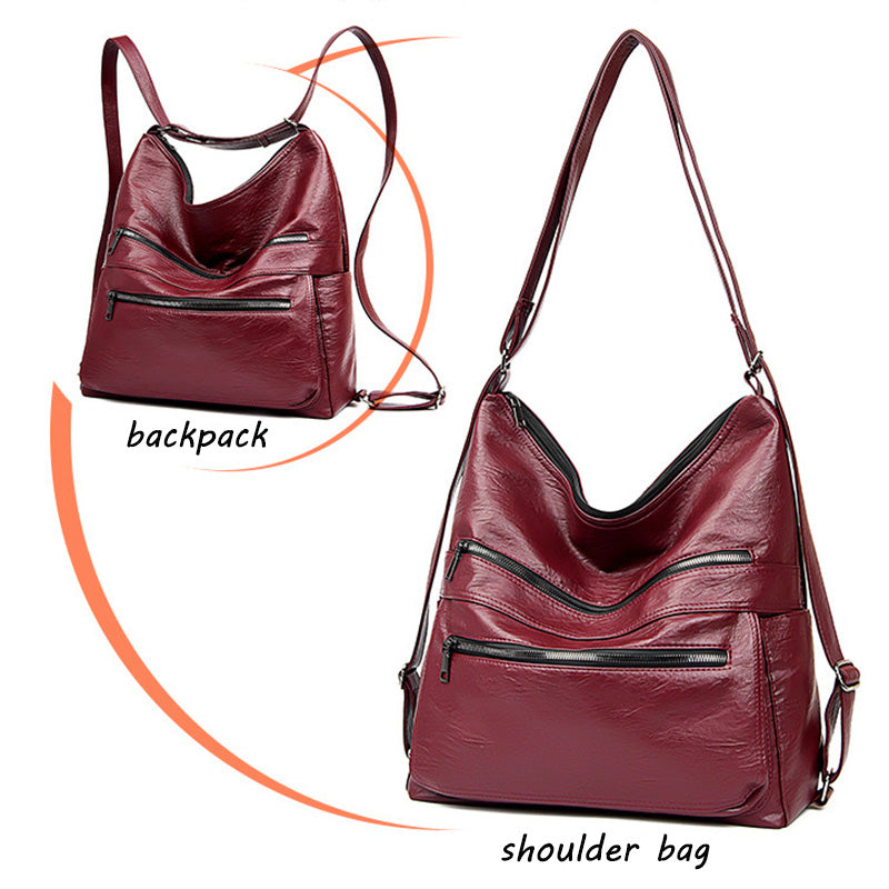 Two-Zipper High-Capacity Adjustable Backpack Handbag For Women