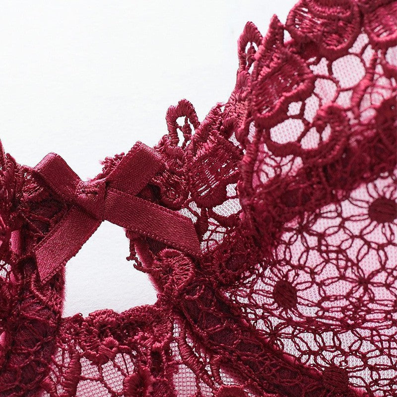 European And American-style Sexy Lingerie Ultra-thin Half-cup, Water-soluble Embroidered Lace Bra