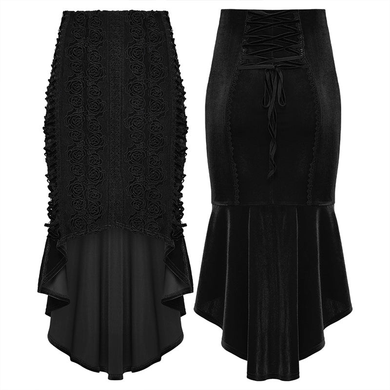 Belladonna Goth Rose Fishtail Skirt
