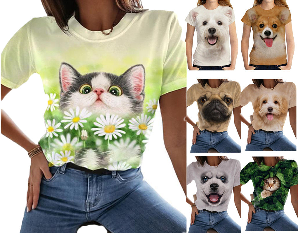 Short-Sleeved Loose Cute Puppy T-Shirt For Women