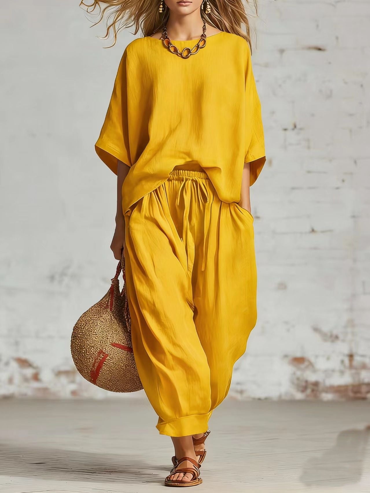Women's Solid Color Loose Casual Set