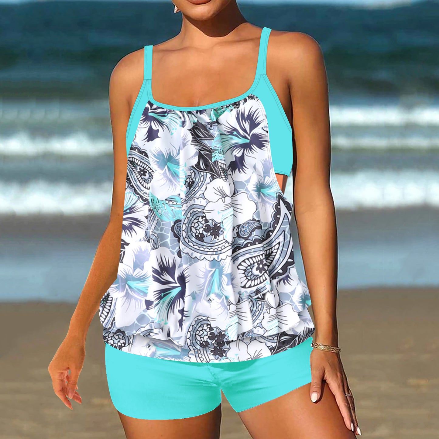Printed Top & Shorts Swimsuit