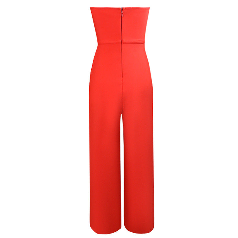 Split Trousers Suit - Women's Tube Top Wrapped Hip Bandage Jumpsuit