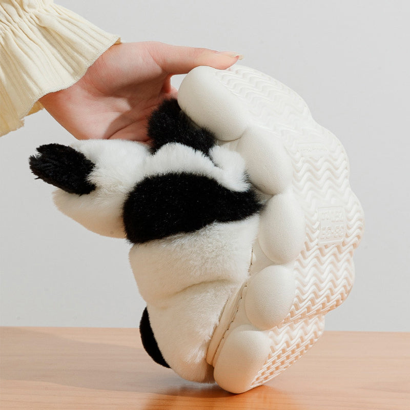 Plush Panda Slippers Warm Cartoon Shoes For Women - Thick-Sole Footwear Non-Slip Fluffy Slides