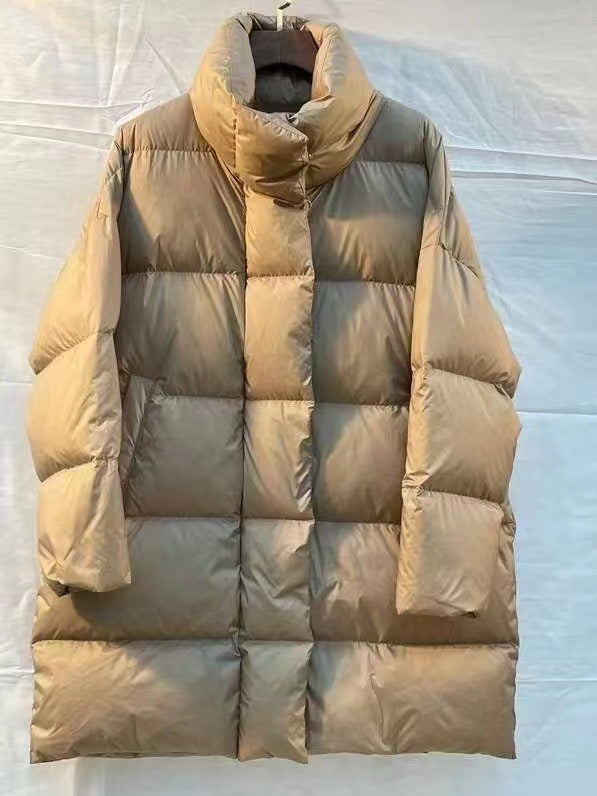 Standing-Collar Mid-Length Silhouette Down Jacket For Women