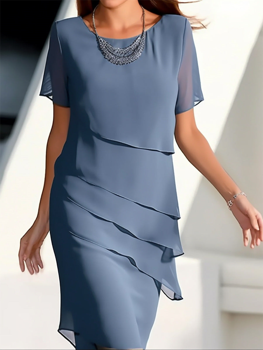 Patchwork Round-Neck Short-Sleeve Dress