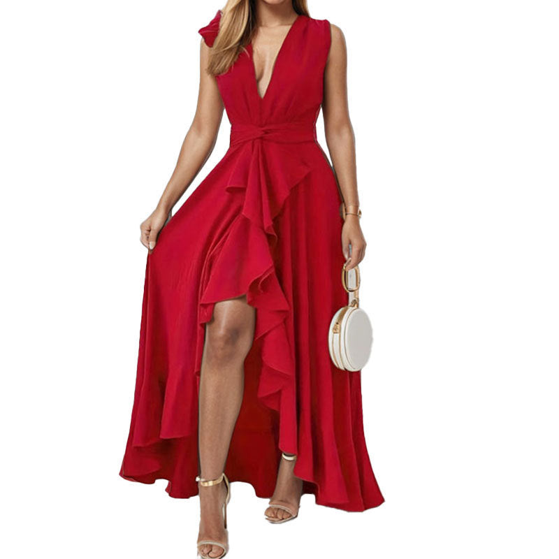 Irregular V-Neck Maxi Dress