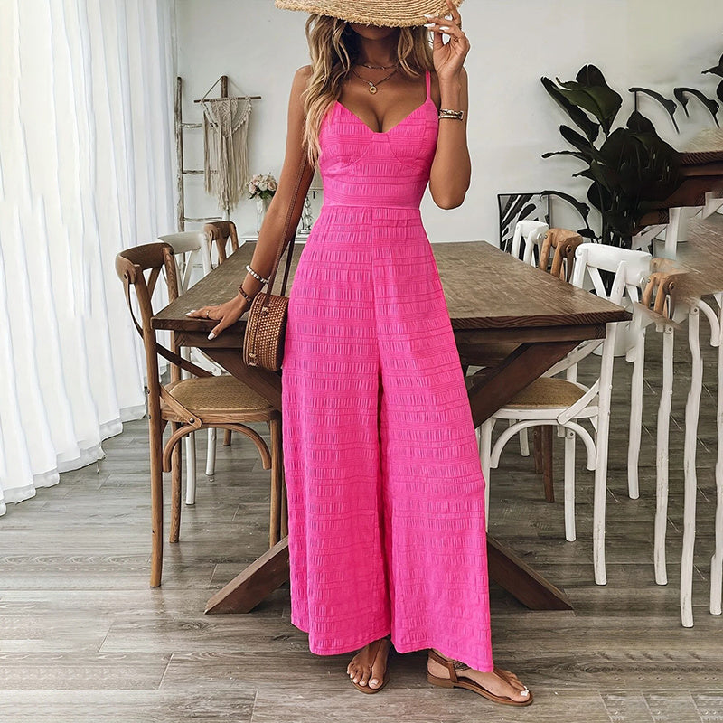 Vintage V-Neck Palazzo Pants Jumpsuit - US Only