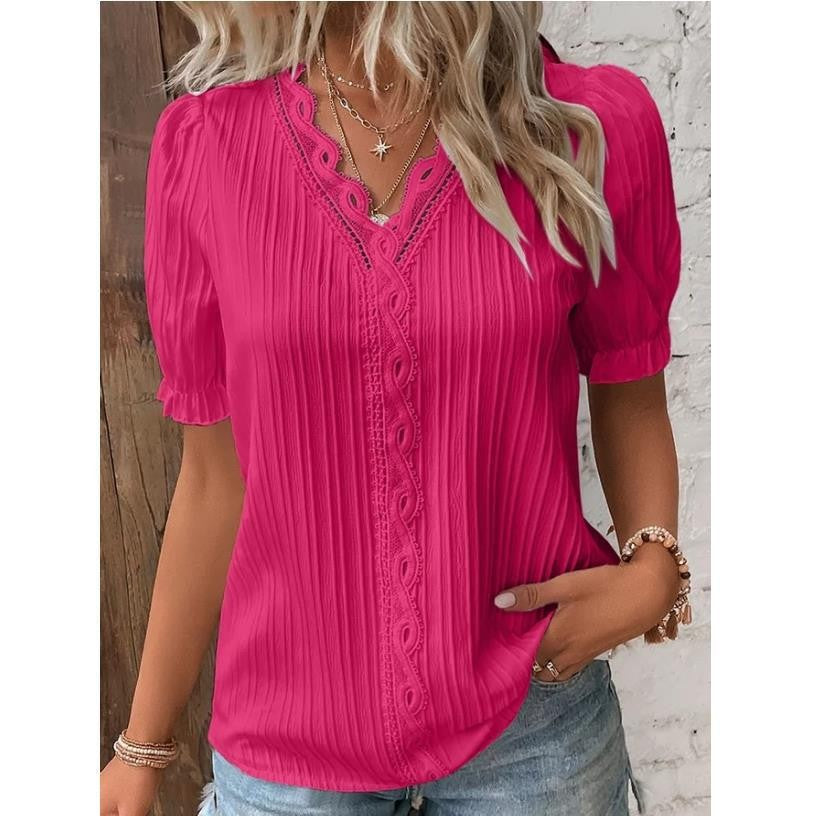 Hollow-Out Short-Sleeve Top For Women