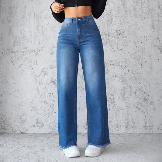 High-Waist Wide-Leg Denim Trousers