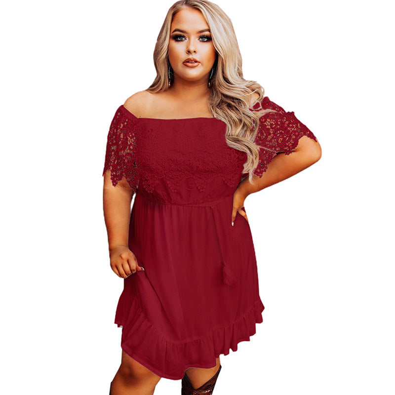 Black Lace Off-Shoulder Ruffled Dress