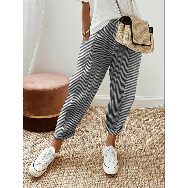 Women's Striped Print Trousers