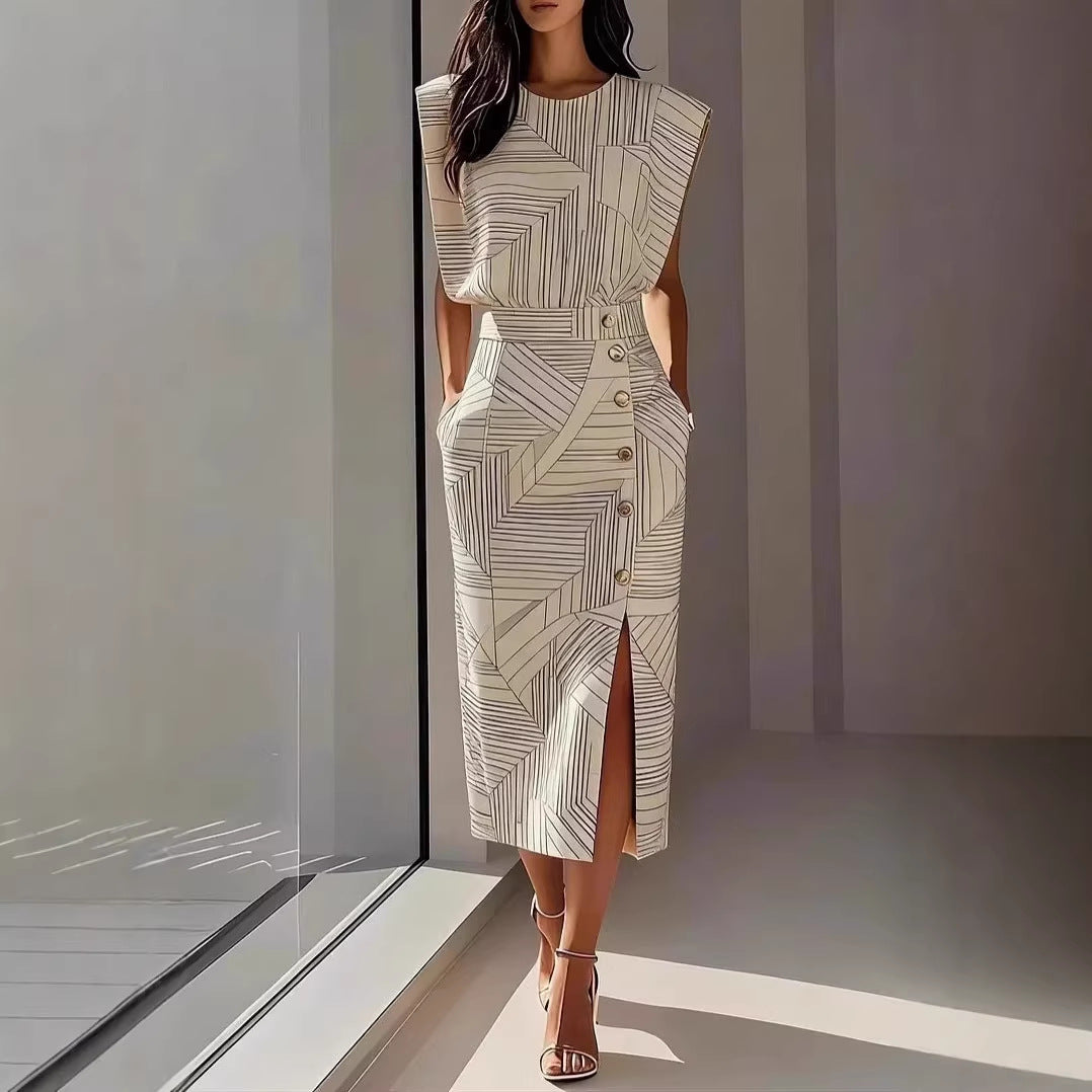 Printed Slit Midi Skirt Outfit