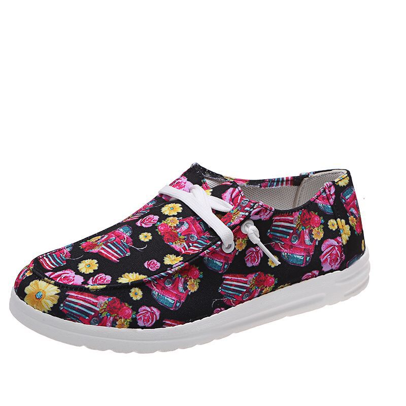 Sunflower Print Flat Casual Canvas Shoes