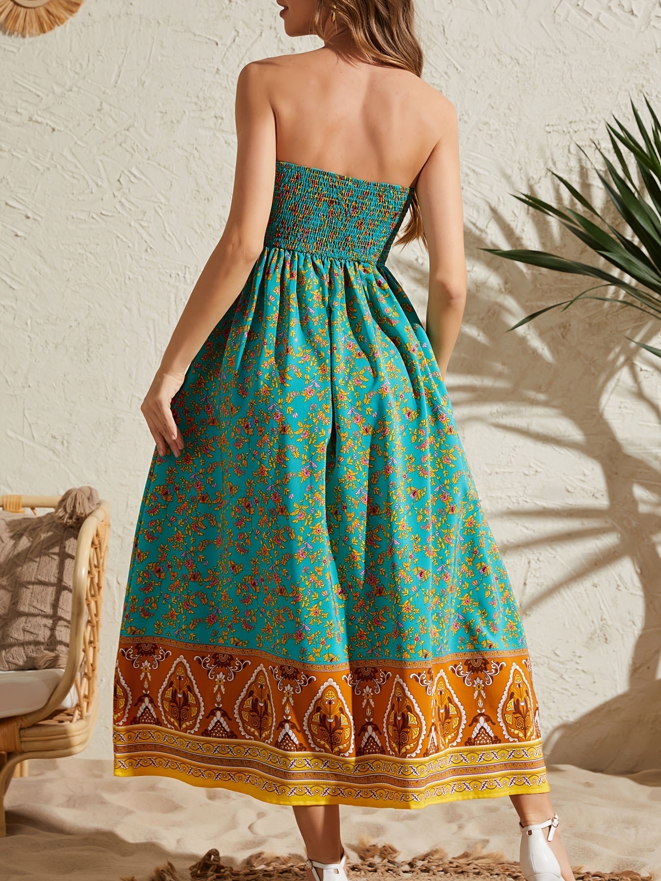 Strapless Printed Off-Shoulder Dress - US Only