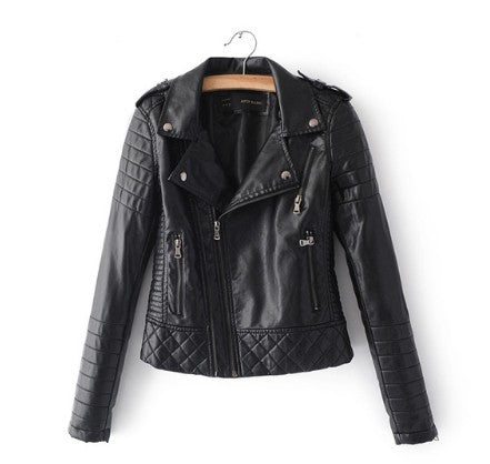 Spring/Autumn Soft Faux Leather Ladies' Motorcyle Zipper Biker Coat