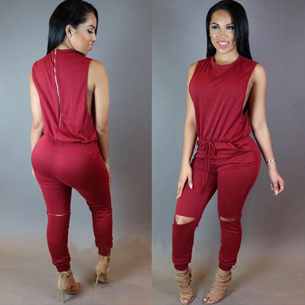 Urban Leisure Zipper Drawstring One-Piece Jumpsuit