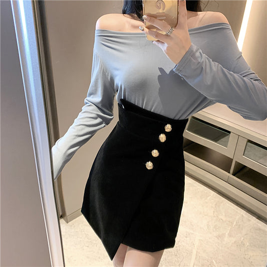 Slim Button Mini Skirt