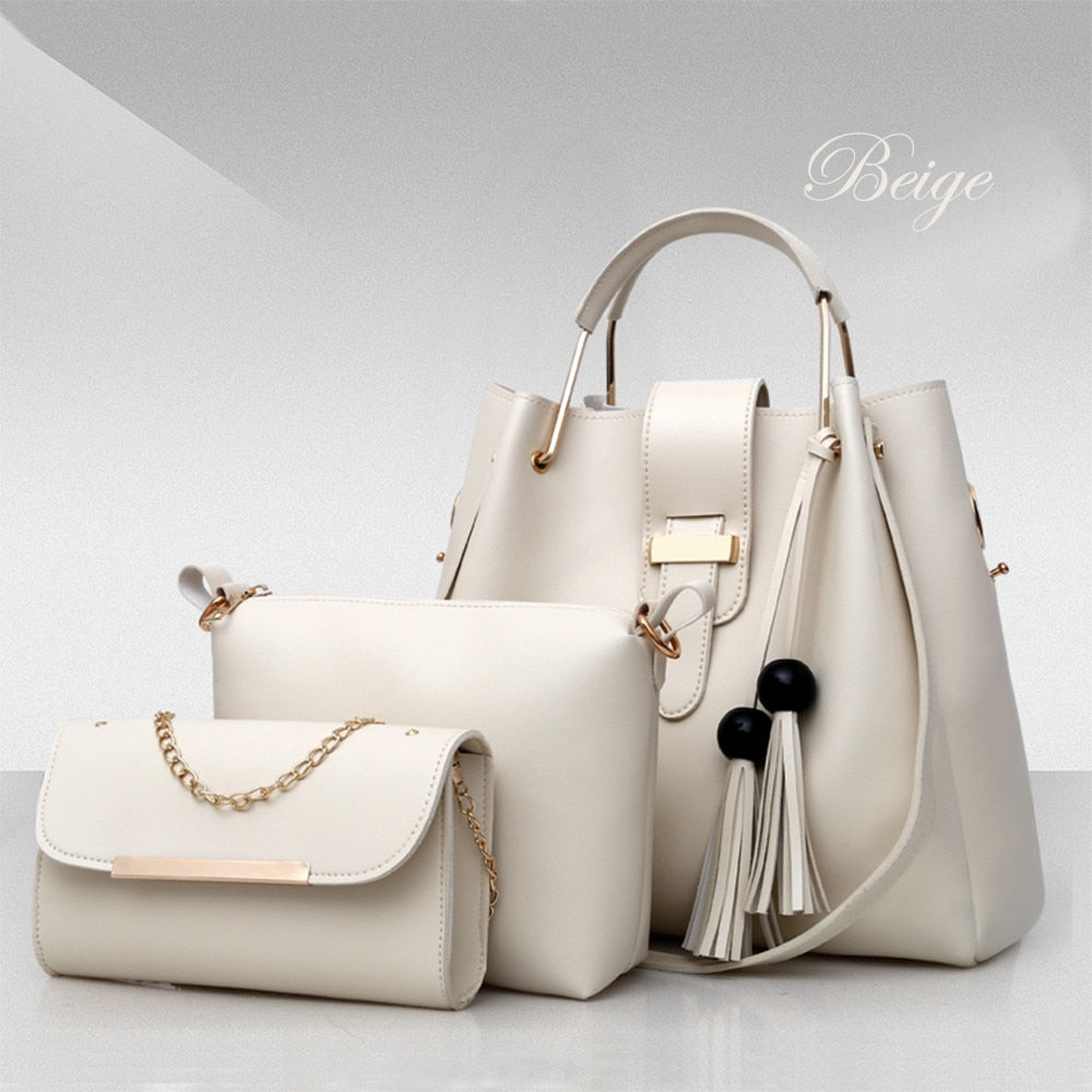 3-Piece PU Leather Shoulder Bag Set