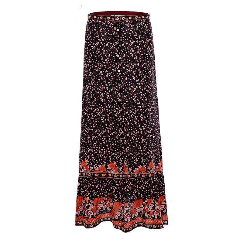 Slit Printed Button Skirt