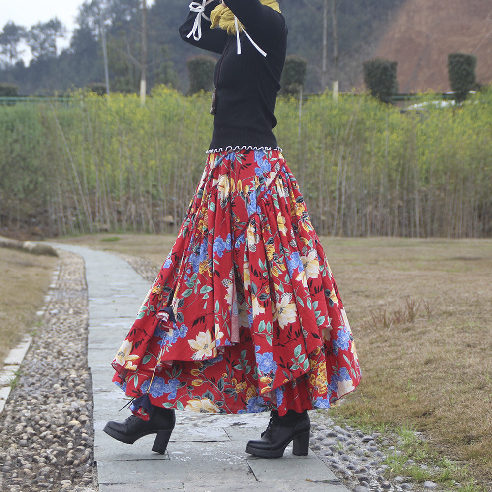 Ethnic-Style Cotton And Linen Printed Skirt