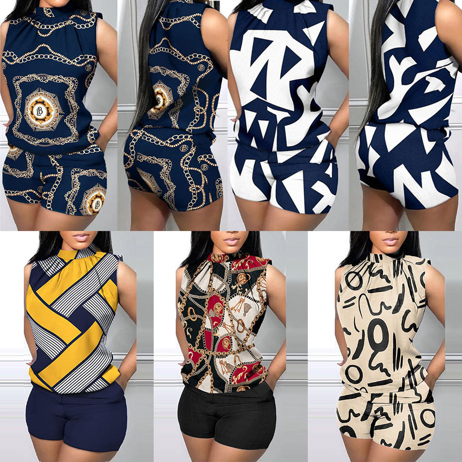 New Fashion Casual Sleeveless Printed Shorts Suit - Plus-Size Available