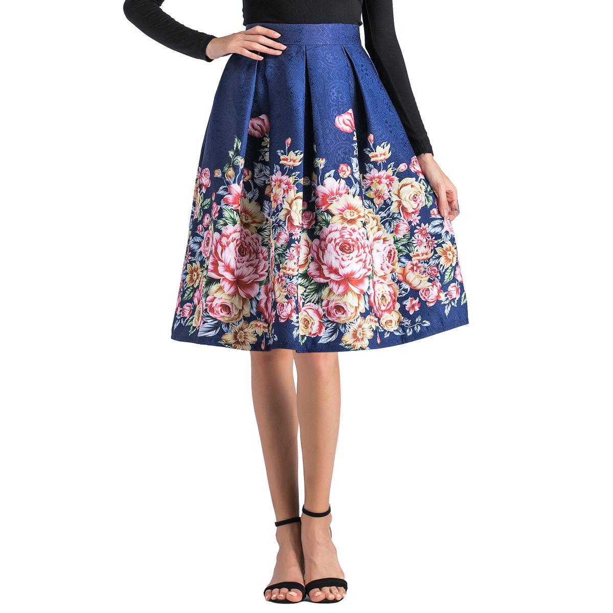 Puffy Half-Pleated Midi A-Line Skirt