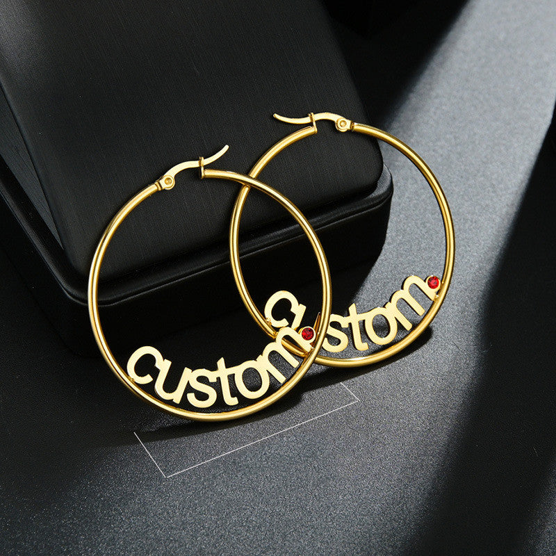 Custom Hoop Earrings For Women - Name Letter Stainless Steel Gold Colour - Personalised Jewellery