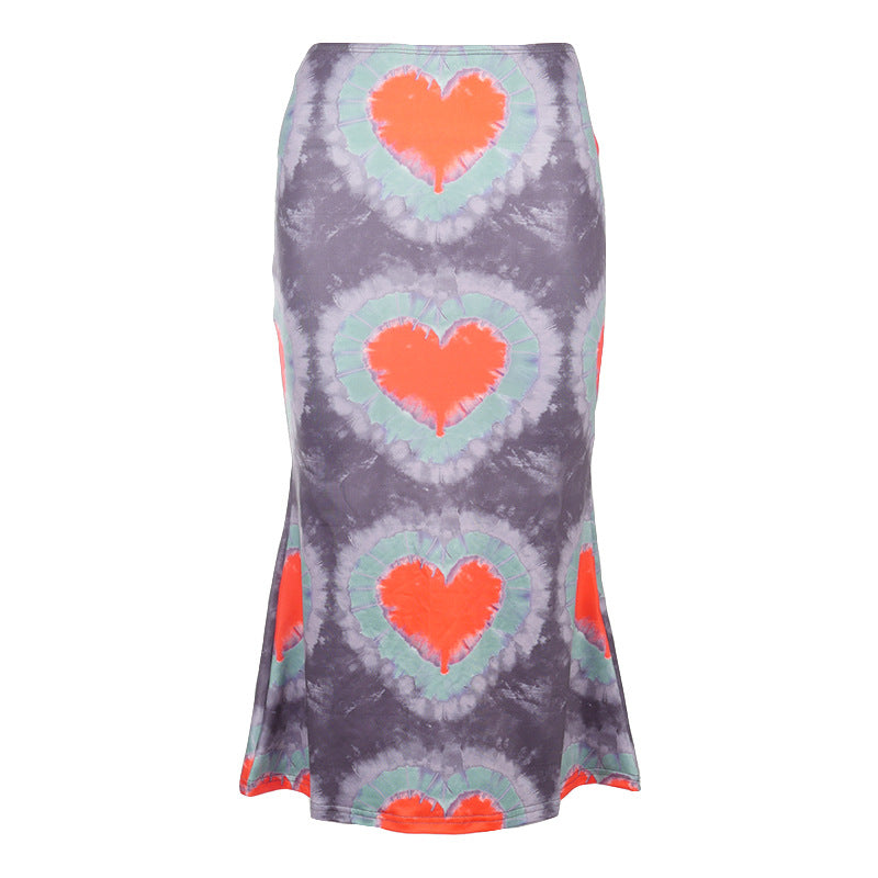 Spring New Love Printing Casual Bag Hip Half-Length Low-Waist Long Skirt
