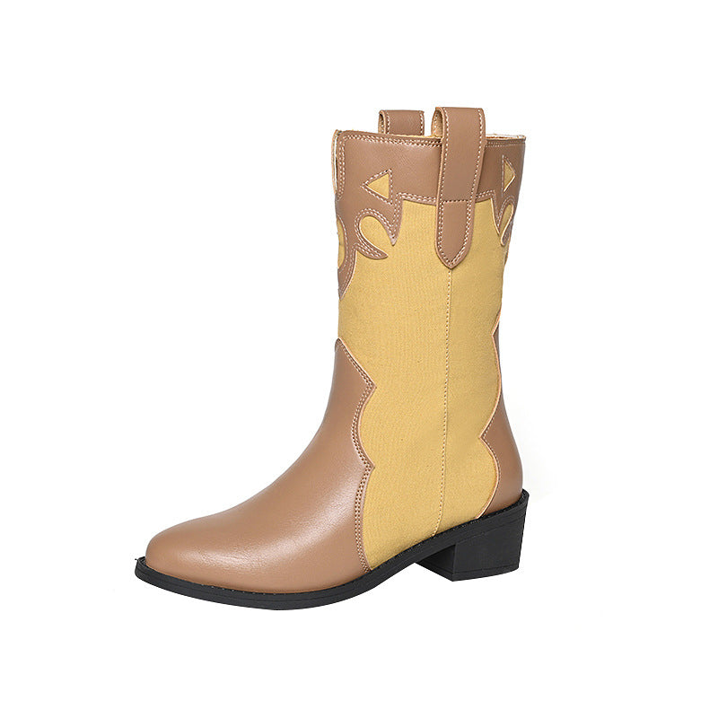 Women's Cowboy Boots - Low-Heel Mid-Calf Shoes