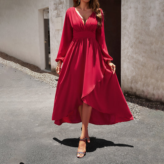 European & American Style Tight-Waist Slimming Large-Hem Dress