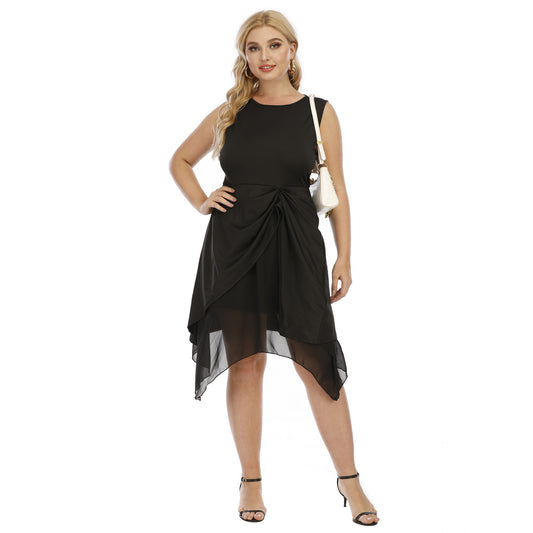 Plus-Size Irregular Mesh Stitching Vest Dress