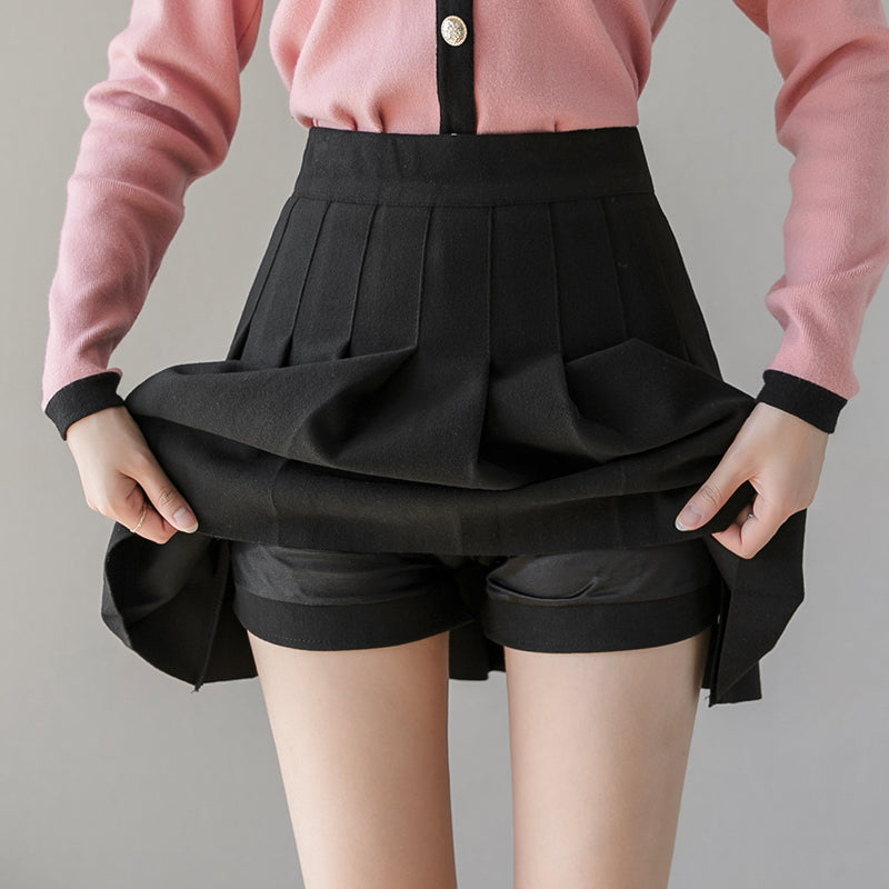 Woollen Pleated  Fashion High-Waist Skirt