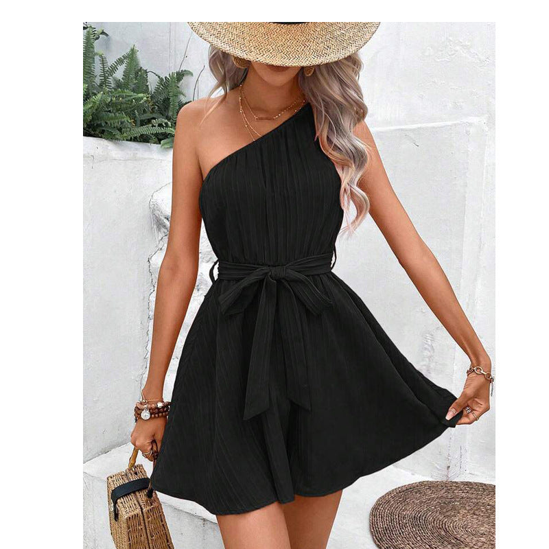 Off-Shoulder Lace-Up Sleeveless Jumpsuit