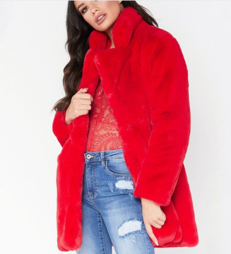 Faux Fur Long-Sleeve Coat For Women