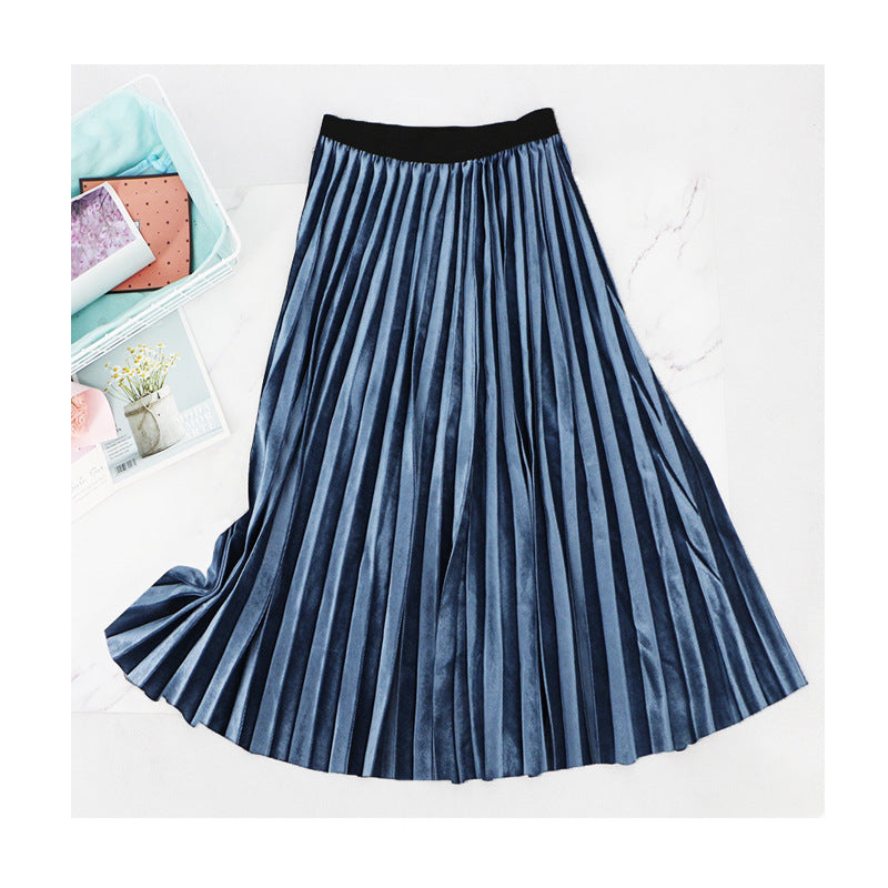 Slim Velvet Pleated Skirt